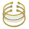 Oro Laminado Trio Bangle, Gold Filled Style Ball Design, Diamond Cutting Finish, Tricolor, 07.170.0086 (Thickness, One size fits all)