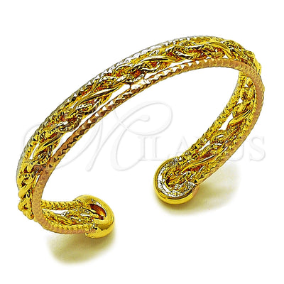 Oro Laminado Individual Bangle, Gold Filled Style Twist Design, Polished, Tricolor, 07.170.0088 (09 MM Thickness, One size fits all)