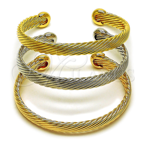 Oro Laminado Trio Bangle, Gold Filled Style Twist Design, Polished, Tricolor, 07.170.0093 (Thickness, One size fits all)