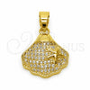 Oro Laminado Fancy Pendant, Gold Filled Style Shell and Star Design, with White Micro Pave, Polished, Golden for wholesale, main product view