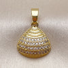 Oro Laminado Fancy Pendant, Gold Filled Style Shell Design, with White Cubic Zirconia, Polished, Golden Finish, 05.341.0110