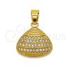 Oro Laminado Fancy Pendant, Gold Filled Style Shell Design, with White Cubic Zirconia, Polished, Golden Finish, 05.341.0110