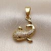 Oro Laminado Fancy Pendant, Gold Filled Style Fish and Dolphin Design, with White and Black Micro Pave, Polished, Golden Finish, 05.341.0112