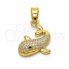 Oro Laminado Fancy Pendant, Gold Filled Style Fish and Dolphin Design, with White and Black Micro Pave, Polished, Golden Finish, 05.341.0112
