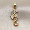 Oro Laminado Fancy Pendant, Gold Filled Style Seahorse Design, with White Cubic Zirconia, Polished, Golden Finish, 05.341.0115