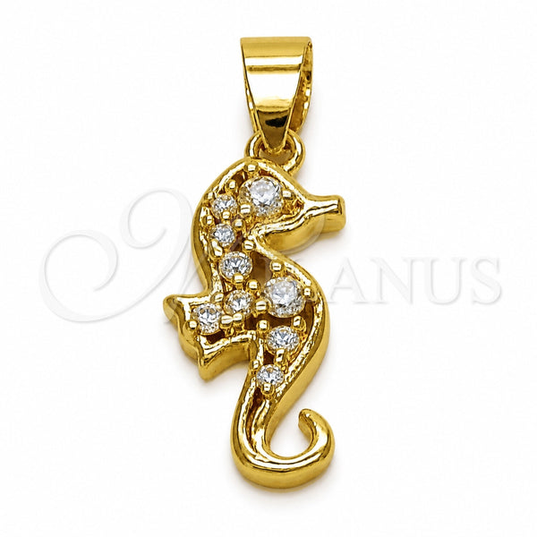 Oro Laminado Fancy Pendant, Gold Filled Style Seahorse Design, with White Cubic Zirconia, Polished, Golden Finish, 05.341.0115