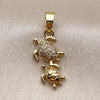 Oro Laminado Fancy Pendant, Gold Filled Style Turtle Design, with White Micro Pave, Polished, Golden Finish, 05.341.0117