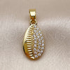 Oro Laminado Fancy Pendant, Gold Filled Style Shell Design, with White Cubic Zirconia, Polished, Golden Finish, 05.341.0121