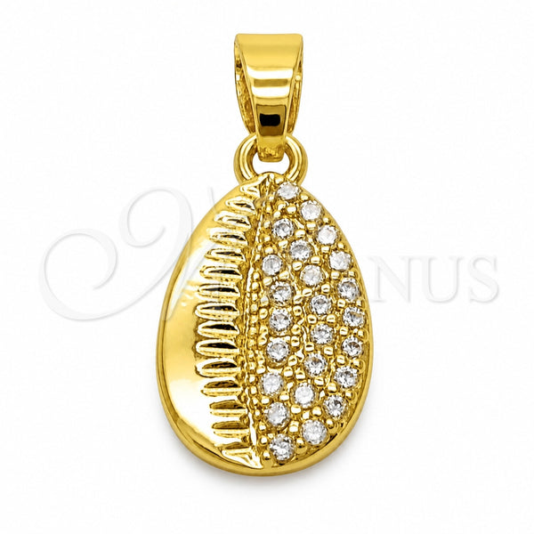 Oro Laminado Fancy Pendant, Gold Filled Style Shell Design, with White Cubic Zirconia, Polished, Golden Finish, 05.341.0121