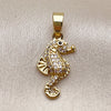 Oro Laminado Fancy Pendant, Gold Filled Style Seahorse Design, with White and Black Micro Pave, Polished, Golden Finish, 05.341.0122