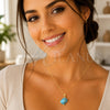 Oro Laminado Fancy Pendant, Gold Filled Style Snail Design, Turquoise Enamel Finish, Golden Finish, 05.341.0124
