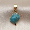 Oro Laminado Fancy Pendant, Gold Filled Style Snail Design, Turquoise Enamel Finish, Golden Finish, 05.341.0124