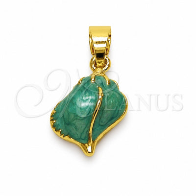 Oro Laminado Fancy Pendant, Gold Filled Style Snail Design, Turquoise Enamel Finish, Golden Finish, 05.341.0124
