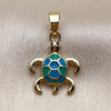 Oro Laminado Fancy Pendant, Gold Filled Style Turtle Design, Turquoise Enamel Finish, Golden Finish, 05.341.0125