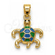 Oro Laminado Fancy Pendant, Gold Filled Style Turtle Design, Turquoise Enamel Finish, Golden Finish, 05.341.0125