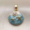 Oro Laminado Fancy Pendant, Gold Filled Style Shell and Star Design, with Ivory Pearl, Turquoise Enamel Finish, Golden Finish, 05.341.0126