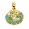 Oro Laminado Fancy Pendant, Gold Filled Style Shell and Star Design, with Ivory Pearl, Turquoise Enamel Finish, Golden Finish, 05.341.0126