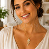 Oro Laminado Fancy Pendant, Gold Filled Style Fish Design, with White Cubic Zirconia and Ivory Pearl, White Enamel Finish, Golden Finish, 05.341.0127