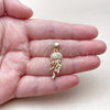Oro Laminado Fancy Pendant, Gold Filled Style Fish Design, with White Cubic Zirconia and Ivory Pearl, White Enamel Finish, Golden Finish, 05.341.0127