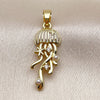 Oro Laminado Fancy Pendant, Gold Filled Style Fish Design, with White Cubic Zirconia and Ivory Pearl, White Enamel Finish, Golden Finish, 05.341.0127