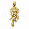 Oro Laminado Fancy Pendant, Gold Filled Style Fish Design, with White Cubic Zirconia and Ivory Pearl, White Enamel Finish, Golden Finish, 05.341.0127