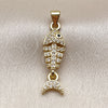 Oro Laminado Fancy Pendant, Gold Filled Style Fish Design, with White Cubic Zirconia and White Micro Pave, Polished, Golden Finish, 05.341.0128