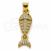 Oro Laminado Fancy Pendant, Gold Filled Style Fish Design, with White Cubic Zirconia and White Micro Pave, Polished, Golden Finish, 05.341.0128