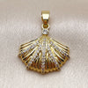 Oro Laminado Fancy Pendant, Gold Filled Style Shell Design, with White Micro Pave and White Cubic Zirconia, Polished, Golden Finish, 05.341.0129