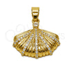 Oro Laminado Fancy Pendant, Gold Filled Style Shell Design, with White Micro Pave and White Cubic Zirconia, Polished, Golden Finish, 05.341.0129