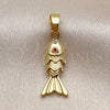 Oro Laminado Fancy Pendant, Gold Filled Style Fish Design, with Garnet Cubic Zirconia, Polished, Golden Finish, 05.341.0133