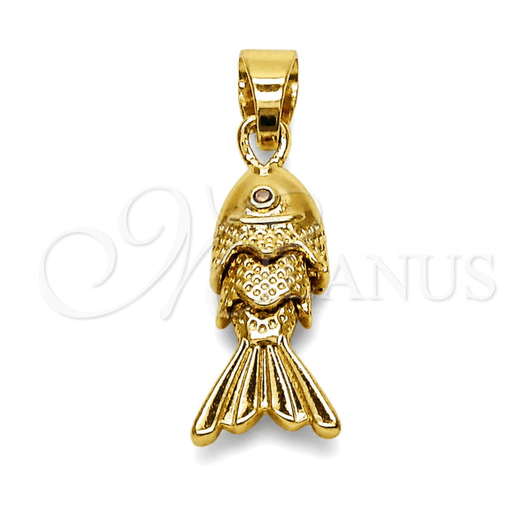 Oro Laminado Fancy Pendant, Gold Filled Style Fish Design, with Garnet Cubic Zirconia, Polished, Golden Finish, 05.341.0133