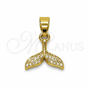 Oro Laminado Fancy Pendant, Gold Filled Style Fish Design, with White Micro Pave, Polished, Golden Finish, 05.341.0134