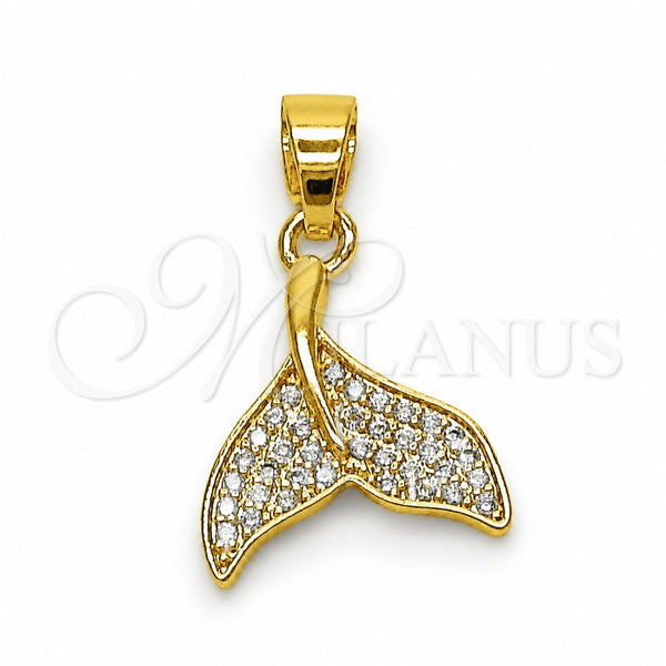 Oro Laminado Fancy Pendant, Gold Filled Style Fish Design, with White Cubic Zirconia, Polished, Golden Finish, 05.341.0136