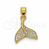 Oro Laminado Fancy Pendant, Gold Filled Style Fish Design, with White Cubic Zirconia, Polished, Golden Finish, 05.341.0136