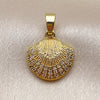 Oro Laminado Fancy Pendant, Gold Filled Style Shell Design, with White Cubic Zirconia, Polished, Golden Finish, 05.341.0137