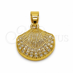 Oro Laminado Fancy Pendant, Gold Filled Style Shell Design, with White Cubic Zirconia, Polished, Golden Finish, 05.341.0137