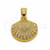 Oro Laminado Fancy Pendant, Gold Filled Style Shell Design, with White Cubic Zirconia, Polished, Golden Finish, 05.341.0137