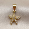 Oro Laminado Fancy Pendant, Gold Filled Style Star Design, with White Micro Pave, Polished, Golden Finish for wholesale, additional product view 4
