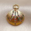 Oro Laminado Fancy Pendant, Gold Filled Style Shell Design, with Multicolor Micro Pave, Polished, Golden Finish, 05.341.0140