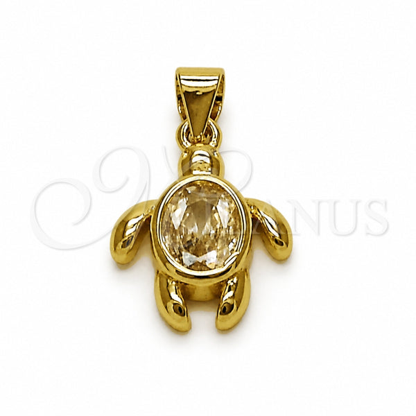 Oro Laminado Fancy Pendant, Gold Filled Style Turtle Design, with White Cubic Zirconia, Polished, Golden Finish, 05.341.0141