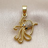 Oro Laminado Fancy Pendant, Gold Filled Style Fish Design, with White Micro Pave and Black Cubic Zirconia, Polished, Golden Finish, 05.341.0142