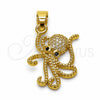 Oro Laminado Fancy Pendant, Gold Filled Style Fish Design, with White Micro Pave and Black Cubic Zirconia, Polished, Golden Finish, 05.341.0142