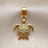 Oro Laminado Fancy Pendant, Gold Filled Style Turtle Design, with White Micro Pave, Polished, Golden Finish, 05.341.0143