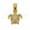 Oro Laminado Fancy Pendant, Gold Filled Style Turtle Design, with White Micro Pave, Polished, Golden Finish, 05.341.0143