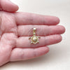 Oro Laminado Fancy Pendant, Gold Filled Style Turtle Design, with White Cubic Zirconia and White Micro Pave, Polished, Golden Finish, 05.341.0144