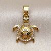 Oro Laminado Fancy Pendant, Gold Filled Style Turtle Design, with White Cubic Zirconia and White Micro Pave, Polished, Golden Finish, 05.341.0144