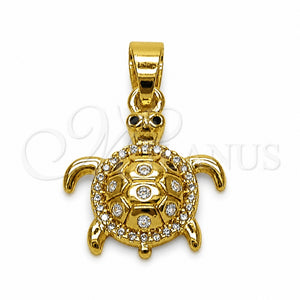 Oro Laminado Fancy Pendant, Gold Filled Style Turtle Design, with White Cubic Zirconia and White Micro Pave, Polished, Golden Finish, 05.341.0144