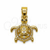 Oro Laminado Fancy Pendant, Gold Filled Style Turtle Design, with White Cubic Zirconia and White Micro Pave, Polished, Golden Finish, 05.341.0144