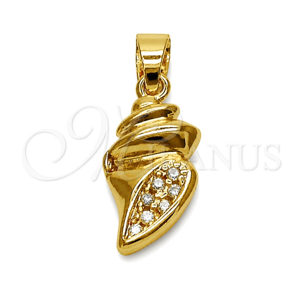 Oro Laminado Fancy Pendant, Gold Filled Style Snail Design, with White Cubic Zirconia, Polished, Golden Finish, 05.341.0145