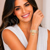 Oro Laminado Semanario Bangle, Gold Filled Style Elephant Design, with Garnet Crystal, Diamond Cutting Finish, Tricolor, 07.253.0014.06 (13 MM Thickness, Size 6 (2.75 Diameter))